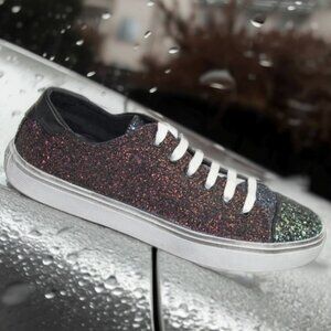 Saint Laurent Bedford Glitter Midnight Moon Smudge Sole Lace Up Sneaker Size 37